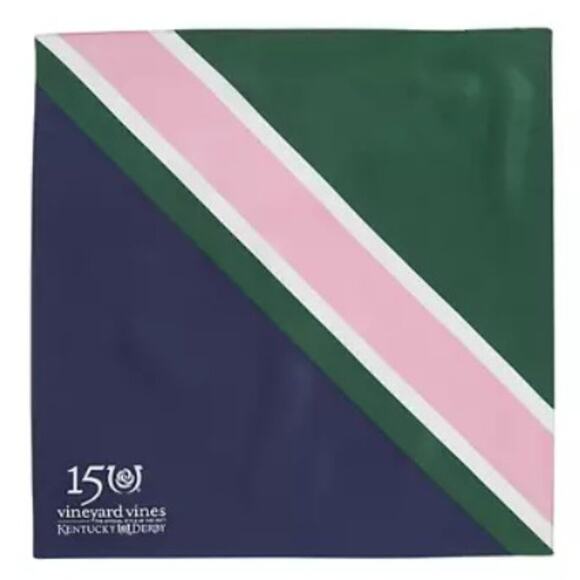 Vineyard Vines NWT Kentucky Derby 150th 100% Silk Pocket Square Blue Green Pink - Picture 2 of 6